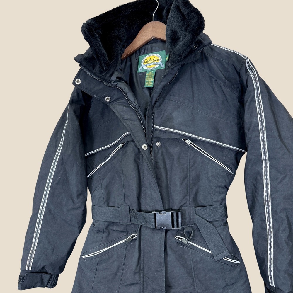 Cabelas Snow Suit Women S Black Insulated Belted One Piece Nylon Winter Jumpsuit